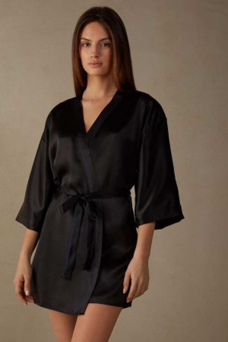 Black Intimissimi Silk Kimono | QCAWA45026